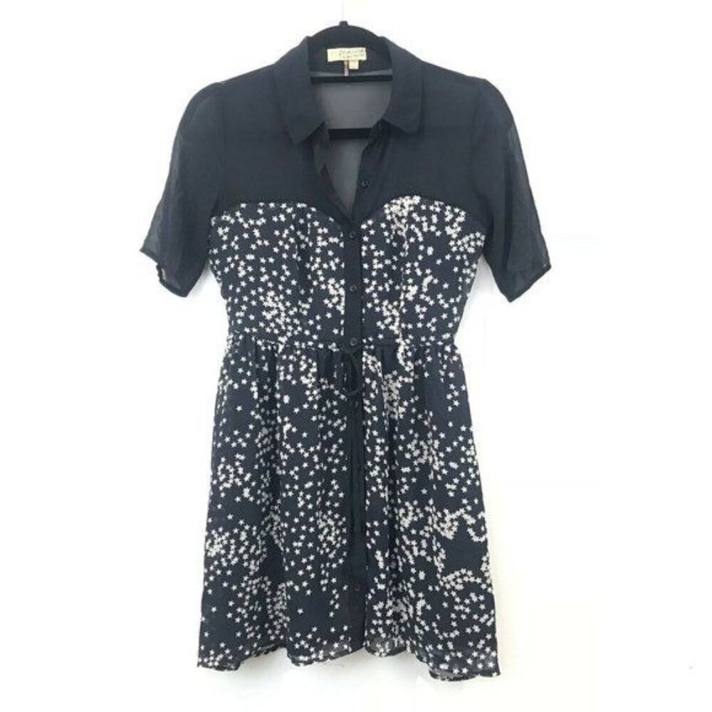 Princess Vera Wang Star Print Sheer Short Sleeve Button Front Mini Dress Size 3